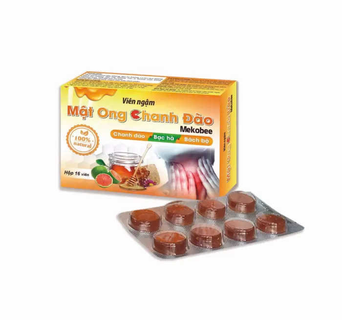 Viên Ngậm Mật Ong Chanh Đào Mekobee Hộp 16 Viên